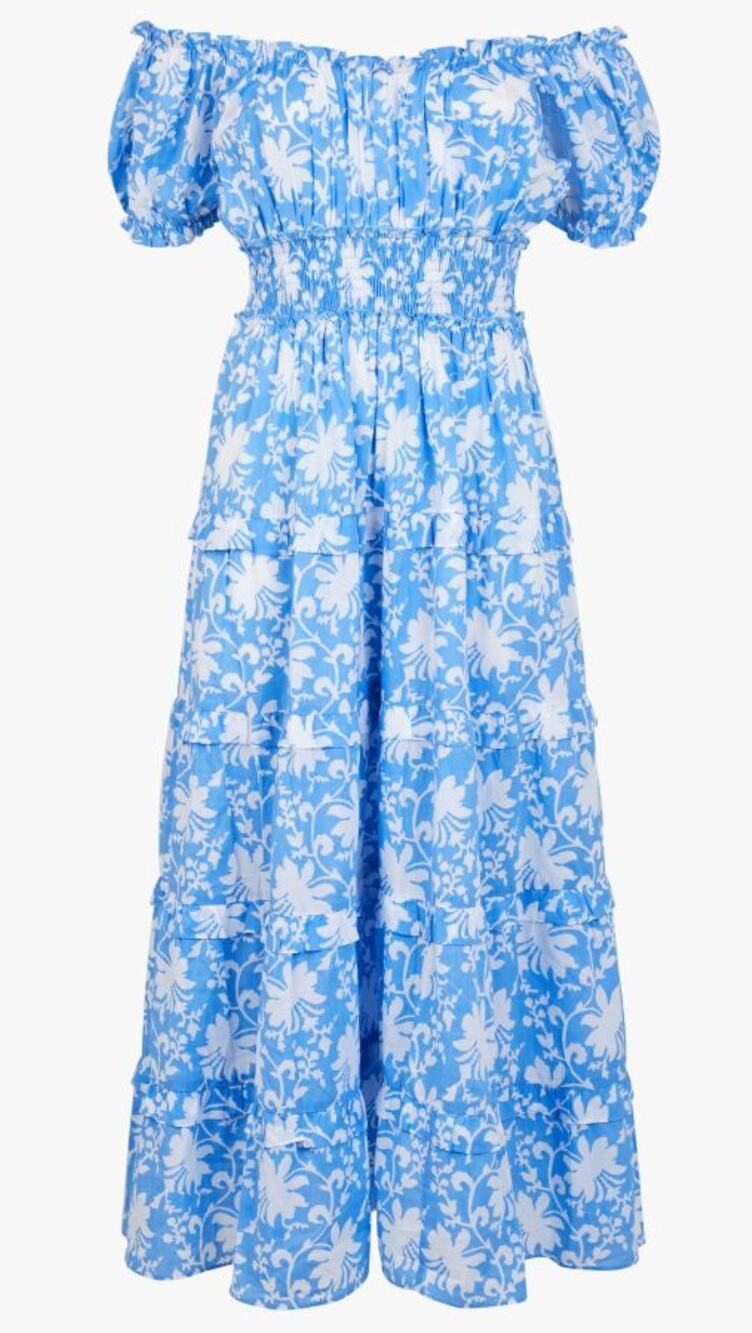 Pink City Prints Tuckernuck Rah Rah Maxi Dress Cornflower Iris Blue Smocked XS